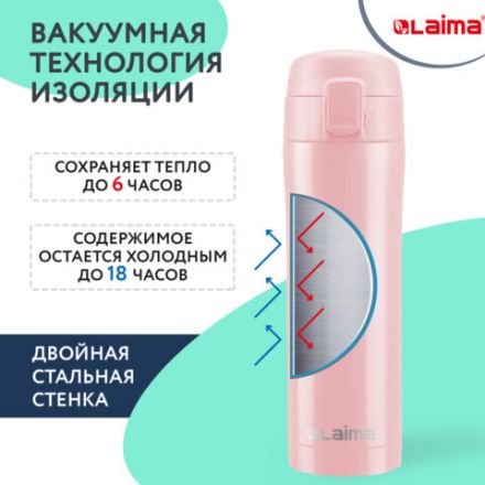 Термокружка 470 мл из нержавеющей стали SUS304, нежно-розовый бархат матовый, LAIMA, 608824