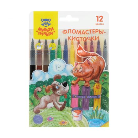 Фломастеры-кисти Мульти-Пульти "Невероятные приключения", 12цв., смываемые, ПВХ бокс, европодвес Фломастеры-кисти Мульти-Пульти "Невероятные приключения", 12цв., смываемые, ПВХ бокс, европодвес