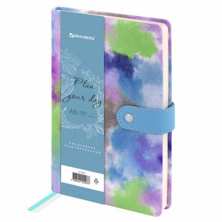 Ежедневник недатированный А5 138х213 мм BRAUBERG "Nebula", под кожу, застежка 160 л., синий микс, 116238