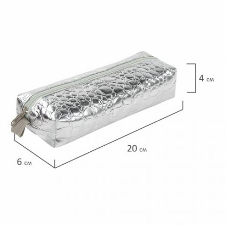 Пенал-косметичка BRAUBERG, "крокодиловая кожа", 20х6х4 см, "Ultra silver", 270851