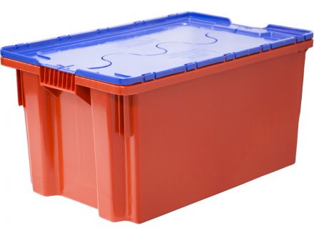 Ящик п/э 600х400х300 Safe PRO сплошной цв. красный с синей крышкой