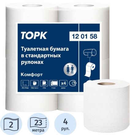 Бумага туалетная Tork T4 2сл бел вторич 23м 184л 4рул/уп 24уп/блок 120158 Бумага туалетная Tork T4 2сл бел вторич 23м 184л 4рул/уп 24уп/блок 120158