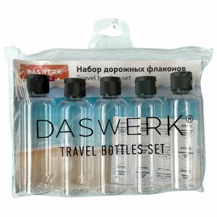 Дорожный набор флаконов в косметичке с наклейками, 5х100 мл, цвет черный, DASWERK (ДАСВЕРК), 609304