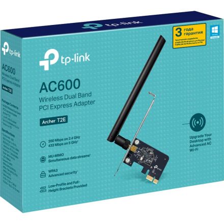 Сетевой адаптер Wi-Fi TP-Link Archer T2E AC600 PCI Express(1 ант.внеш.съем)