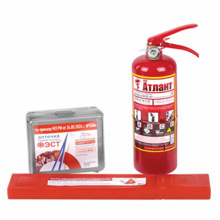 Набор автомобилиста "На техосмотр": аптечка (приказ 260н), огнетушитель ОП-2, знак, сумка, 3867