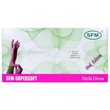 Перчатки нитриловые смотровые SFM Supersoft PINK, Германия, 100 пар (200 штук), размер 7-8, M (средний), розовые