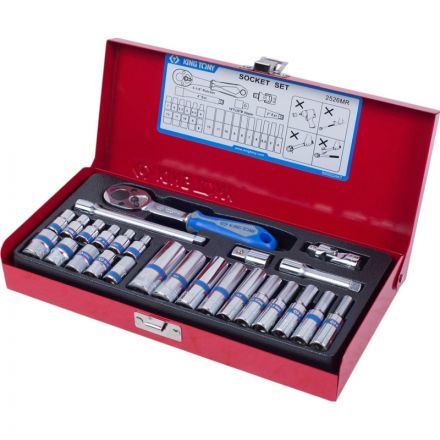 Набор головок с принадл.1/4, шестигран. 4-12мм,26 предм.KING TONY NO.2526MR