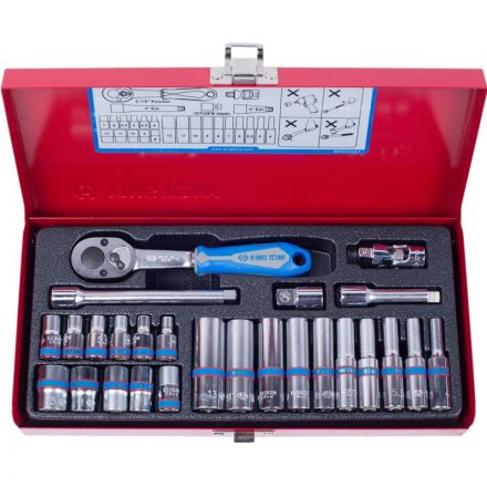 Набор головок с принадл.1/4, шестигран. 4-12мм,26 предм.KING TONY NO.2526MR