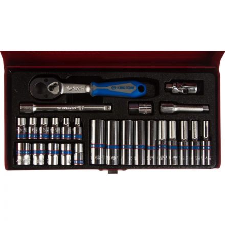 Набор головок с принадл.1/4, шестигран. 4-12мм,26 предм.KING TONY NO.2526MR