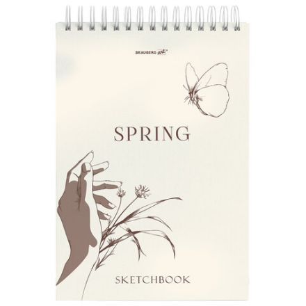 Скетчбук, белая бумага 100 г/м2, 140х201 мм, 60 л., гребень, жёсткая подложка, BRAUBERG ART, Ассорти Beige, 116904