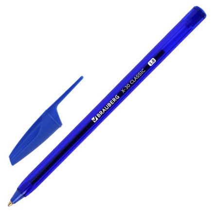 Ручки шариковые BRAUBERG X-30 CLASSIC, КОМПЛЕКТ 12 ШТ., СИНИЕ, пишущий узел 1 мм, линия письма 0,5 мм, 144332