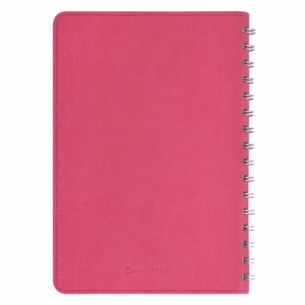Бизнес-тетрадь на гребне А5 148x218 мм, BRAUBERG "Office PRO", под кожу, клетка, 80 л., розовая, 111042