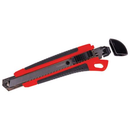 Нож канцелярский 18 мм BRAUBERG "Universal", 3 лезвия в комплекте, автофиксатор, черно-красный, 271351