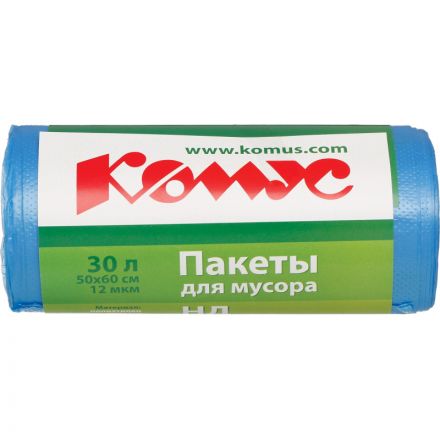 Мешки для мусора ПНД 30л 12мкм 30шт/рул синие 50x60см Комус Мешки для мусора ПНД 30л 12мкм 30шт/рул синие 50x60см Комус