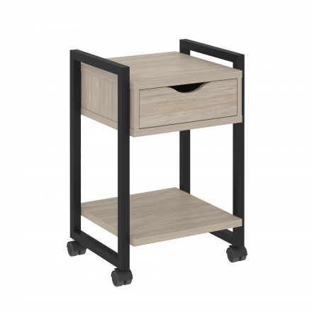 Loft Тумба на колесных опорах с ящиком и полкой VR.L-T1.K Дуб аттик/Чёрный металл 500*460*767