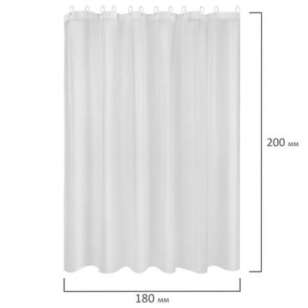 Шторка для ванной PEVA, 180х200 см, кольца в комплекте, 3 цвета ассорти (белый, голубой, коричневый), PRIMILA (ПРИМИЛА), 700073