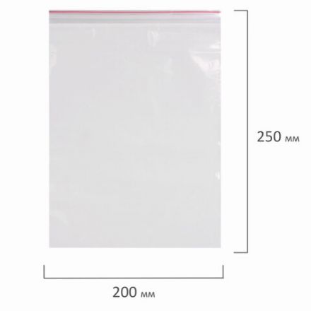 Пакеты с замком ZIP LOCK "зиплок", комплект 100 шт., 200х250 мм, ПВД, толщина 40 микрон, BRAUBERG, 606215