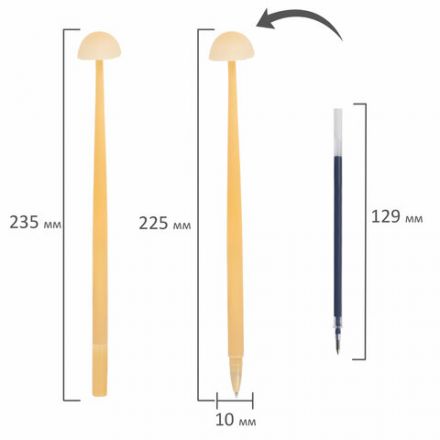Ручка фигурная шариковая ЮНЛАНДИЯ "Гриб", силиконовый корпус, ассорти, СИНЯЯ, пишущий узел 0,7 мм, 143796