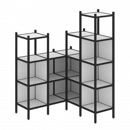 Loft Угловой внутренний стеллаж наборный VR.L-39 Белый бриллиант/Чёрный металл 1278*1278*1869