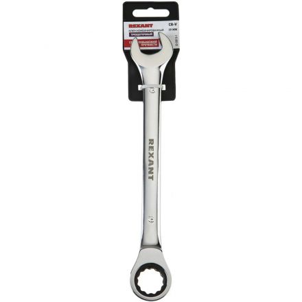 Ключ комбинированный трещоточный 19мм, CrV, зеркальн. хром REXANT 12-5813-1