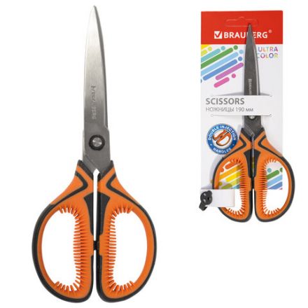 Ножницы BRAUBERG "ULTRA COLOR", 190 мм, ассорти, резиновые ребристые вставки, 237456 Ножницы BRAUBERG "ULTRA COLOR", 190 мм, ассорти, резиновые ребристые вставки, 237456