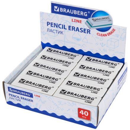 Ластик BRAUBERG "Line", 57х18х8 мм, белый, прямоугольный, скошенные края, 221036 Ластик BRAUBERG "Line", 57х18х8 мм, белый, прямоугольный, скошенные края, 221036