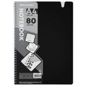 Тетрадь обложка пластик, А4 80 л., гребень мягкий, вырубка для ручки, клетка, BRAUBERG, черный, 405371