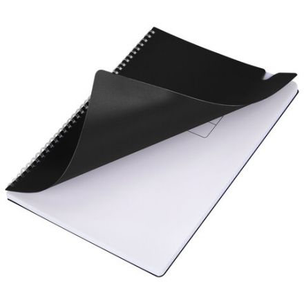 Тетрадь обложка пластик, А4 80 л., гребень мягкий, вырубка для ручки, клетка, BRAUBERG, черный, 405371