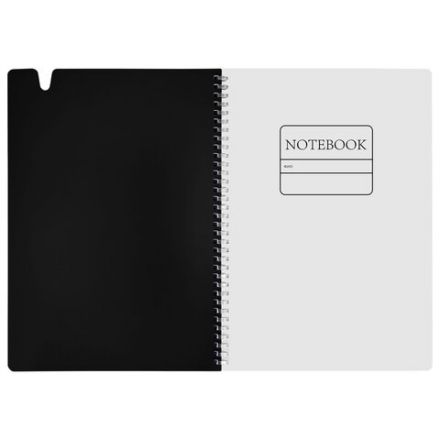 Тетрадь обложка пластик, А4 80 л., гребень мягкий, вырубка для ручки, клетка, BRAUBERG, черный, 405371