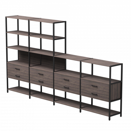 Набор стеллажных систем №13 Everprof EVO 3245x385x1840 Дуб Пасадена/Черный