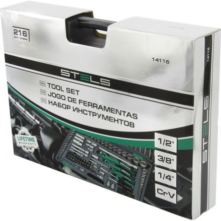 Набор инструмента Stels 216 предм. 1/4 3/8 1/2 CrV S2 усиленный кейс 14115