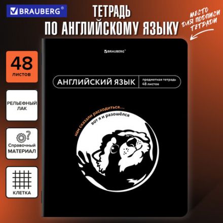 Тетрадь предметная МЕМЫ 48 л., TWIN-лак, АНГЛИЙСКИЙ ЯЗЫК, клетка, подсказ, BRAUBERG, 405098