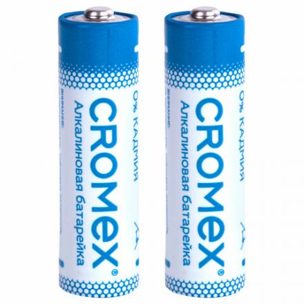 Батарейки алкалиновые "пальчиковые" КОМПЛЕКТ 2 шт., CROMEX (КРОМЕКС) Alkaline, АА (LR6, 15А), блистер, 457128