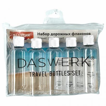 Дорожный набор флаконов в косметичке с наклейками, 5х100 мл, цвет белый, DASWERK (ДАСВЕРК), 609305