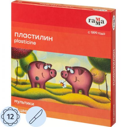 Пластилин классический Гамма Мультики 12 цветов 240 г со стеком