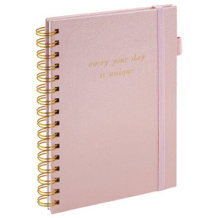 Бизнес-тетрадь на гребне А5 148х216 мм, BRAUBERG "Calipso" под кожу, резинка, клетка, 80 л., розовая, 116251