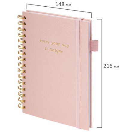 Бизнес-тетрадь на гребне А5 148х216 мм, BRAUBERG "Calipso" под кожу, резинка, клетка, 80 л., розовая, 116251