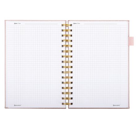 Бизнес-тетрадь на гребне А5 148х216 мм, BRAUBERG "Calipso" под кожу, резинка, клетка, 80 л., розовая, 116251