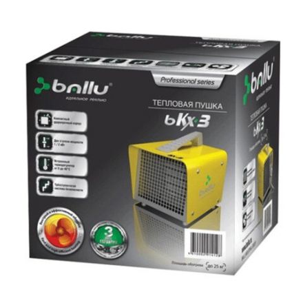 Тепловая пушка электрическая BALLU BKX-3, 2000 Вт, 220 В, терморегулятор, прямоугольная, желтая, НС-1013525