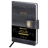 Ежедневник датированный 2026 А5 138х213 мм, BRAUBERG "Elegant", под кожу, застежка, черный, 117368