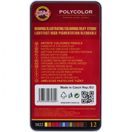 Карандаши цветные худож. POLYCOLOR 3822 12цв/наб мет.кор. 3822012002PL