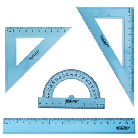 Набор чертежный ПИФАГОР (линейка 20 см, 2 треугольника, транспортир), тонированный, европодвес, 210854