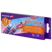 Краски акриловые художественные 12 ПАСТЕЛЬНЫХ цветов в тубах по 12 мл, BRAUBERG ART "DEBUT", 192407