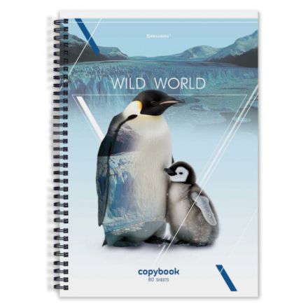 Тетрадь А4, 80 л., BRAUBERG, гребень, клетка, глянцевый лак, WILD, 404052