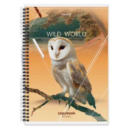 Тетрадь А4, 80 л., BRAUBERG, гребень, клетка, глянцевый лак, WILD, 404052