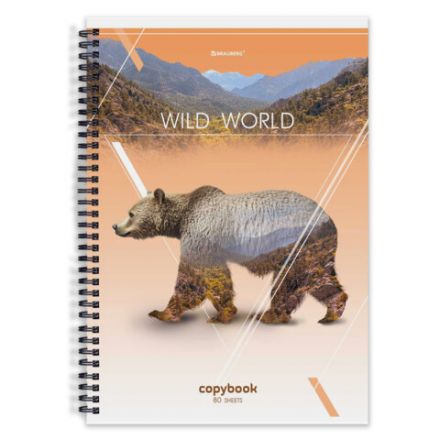 Тетрадь А4, 80 л., BRAUBERG, гребень, клетка, глянцевый лак, WILD, 404052