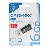 Флеш-диск 16 GB, CROMEX (КРОМЕКС) Ultra USB 3.1, металлический корпус, черный, 514162