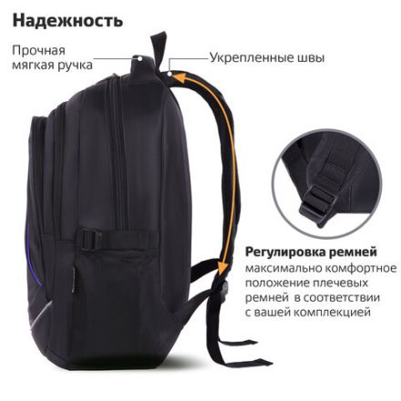 Рюкзак BRAUBERG HIGH SCHOOL универсальный, 3 отделения, "Выбор", черный/синий, 46х31х18 см, 271652