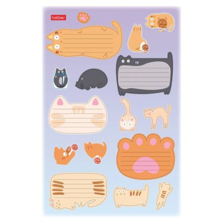 Наклейки "КОТОВАСИЯ" для маркировки школьных принадлежностей, НАБОР 4 листа, 64 наклейки, HATBER, 4Н5н