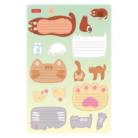 Наклейки "КОТОВАСИЯ" для маркировки школьных принадлежностей, НАБОР 4 листа, 64 наклейки, HATBER, 4Н5н